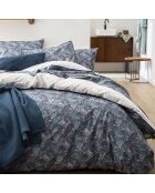 Zephyr - Parure de lit housse de couette + taies rectangles unie en coton bleu/vert