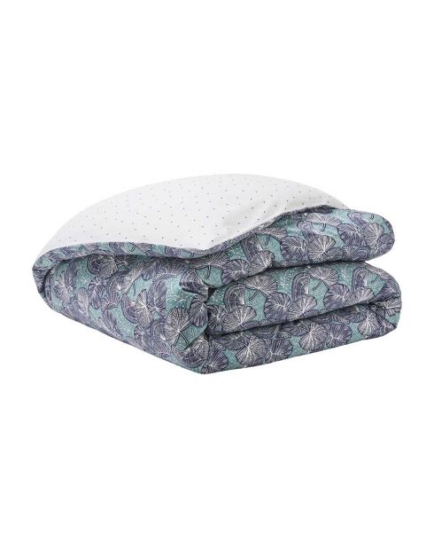 Zephyr - Parure de lit housse de couette + taies rectangles unie en coton bleu/vert