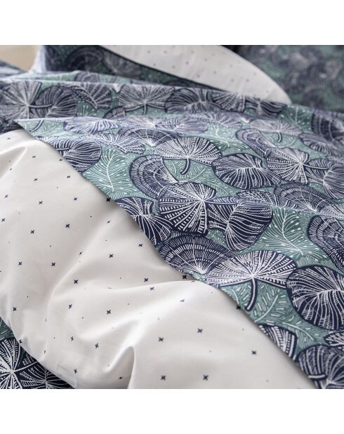 Zephyr - Parure de lit housse de couette + taies rectangles unie en coton bleu/vert