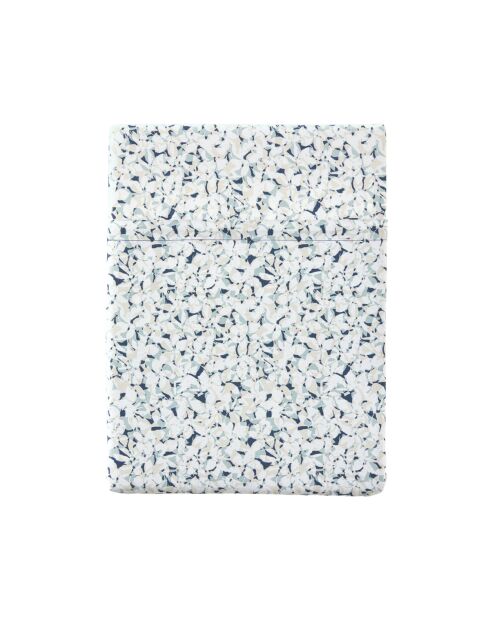 Nui - Drap plat imprimé en satin de coton bleu