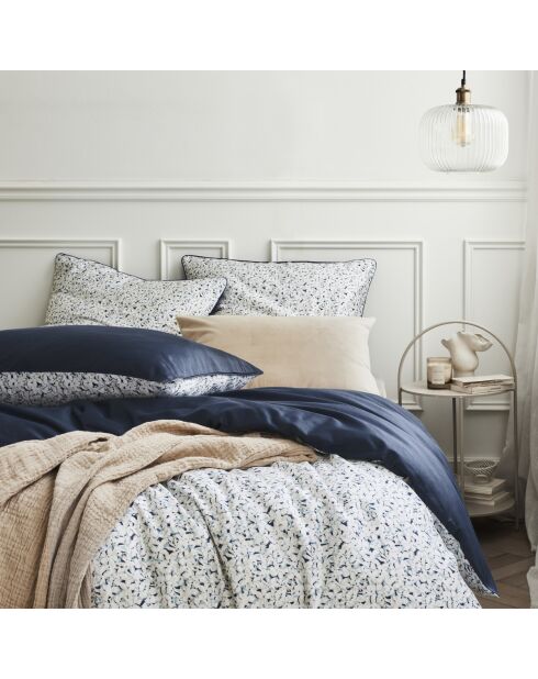 Nui - Drap plat imprimé en satin de coton bleu