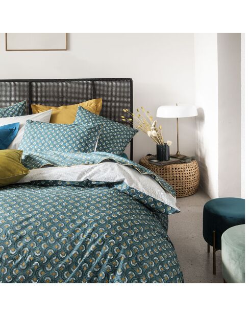 Eclipse - Funda nórdica con estampado de percal de algodón azul esmeralda