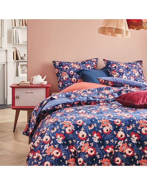 Alice - Parure de lit housse de couette + taies carrées unie en coton bleu