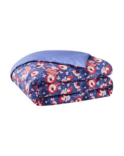 Alice - Parure de lit housse de couette + taies rectangles unie en coton bleu