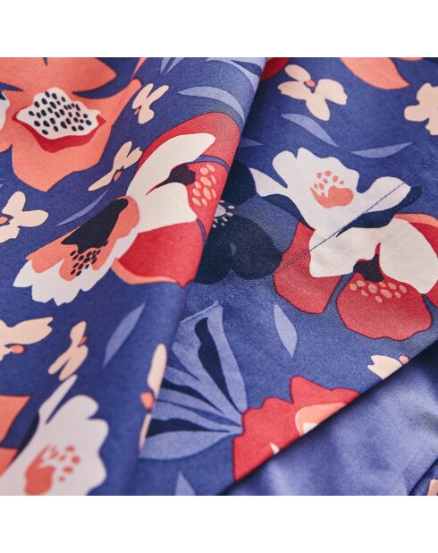 Alice - Parure de lit housse de couette + taies rectangles unie en coton bleu