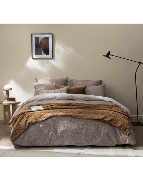 Géo mineral - Taie d'oreiller imprimée en percale de coton beige foncé