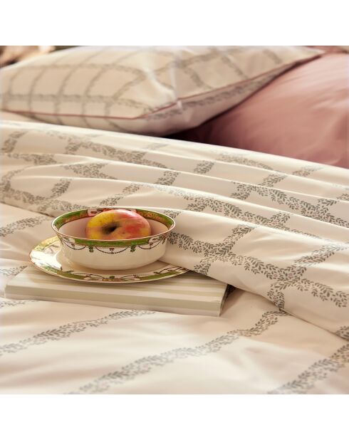 Jardin secret - Parure de lit imprimée en percale de coton, taies carrées blanc