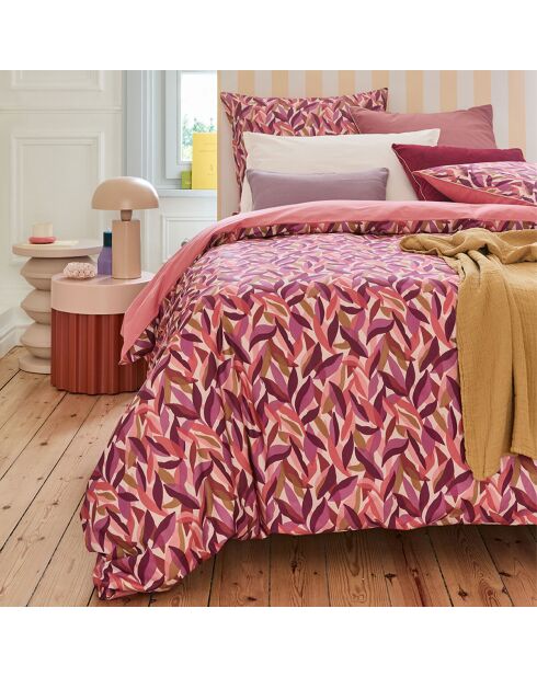 Leaves - Taie d'oreiller imprimée en percale de coton rose foncé