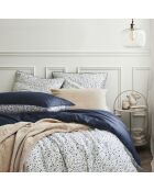 Nui - Parure de lit imprimée en satin de coton, taies carrées bleu