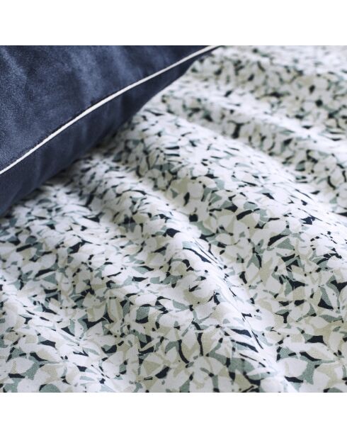 Nui - Parure de lit imprimée en satin de coton, taies carrées bleu