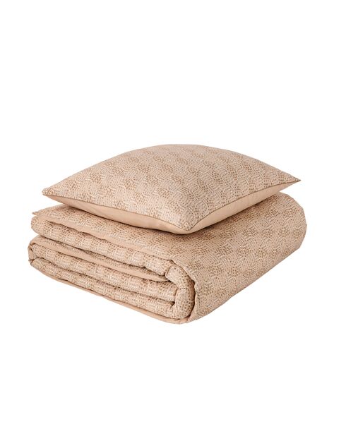 Hypnos - Parure de lit imprimée en percale de coton, taies rectangles beige