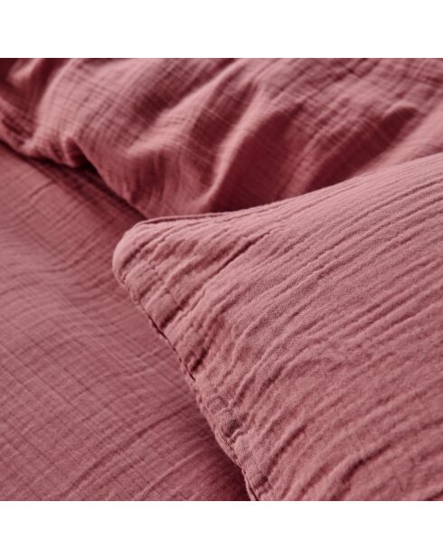 Tendresse - Parure de lit housse de couette + taie rectangle en gaze de coton lavée rose canyon