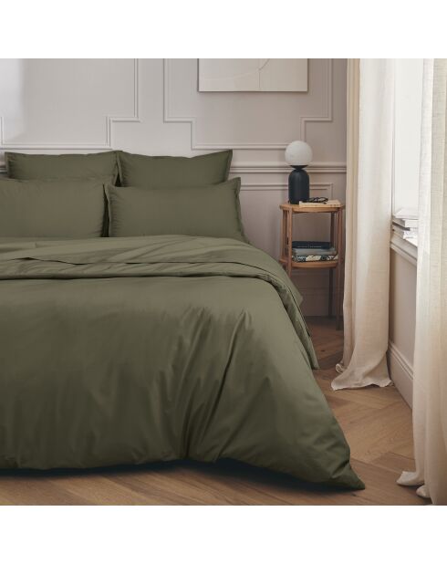 Première - Taie d'oreiller unie en percale de coton vert jungle