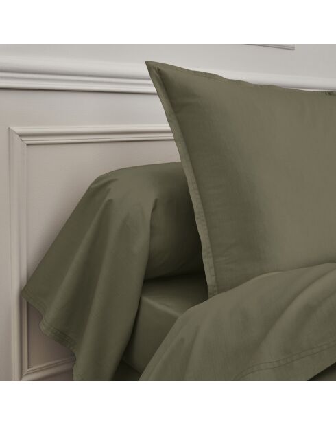 Première - Taie d'oreiller unie en percale de coton vert jungle