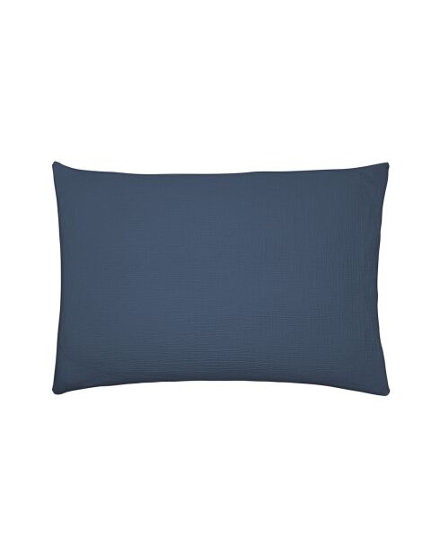 Tendresse - Taie d'oreiller unie en gaze de coton bleu de chine