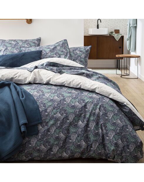 Zephyr - Drap plat imprimé en percale de coton bleu/vert