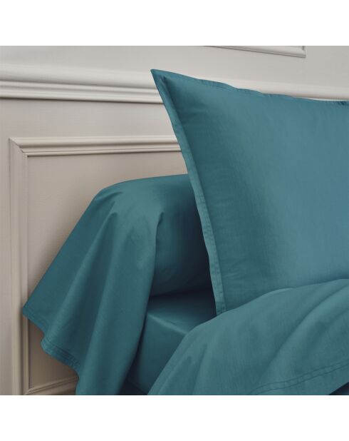 Première - Taie d'oreiller unie en percale de coton bleu emeraude