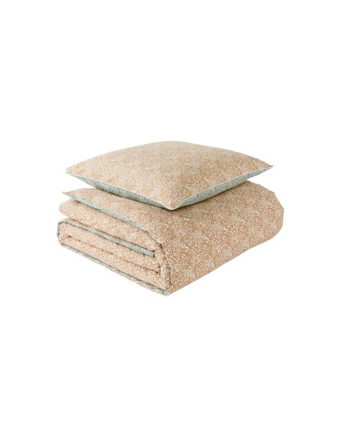 Jaipur - Parure de lit housse de couette + taies carrées en percale de coton marron