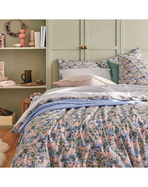 Bosquet - Parure de lit housse de couette + taies rectangles en percale de coton bleu