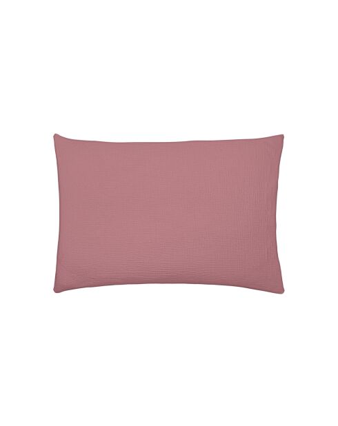 Tendresse - Taie d'oreiller unie en gaze de coton lavée rose canyon