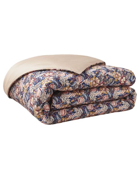 Funda de edredón con estampado de satén de algodón azul Folk Flowers