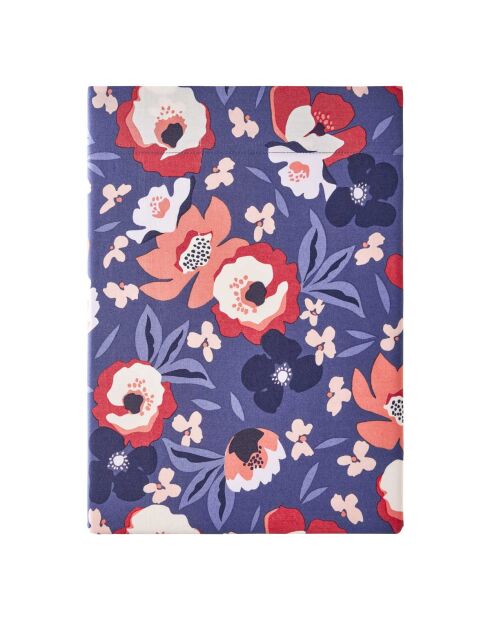 Alice - Drap plat imprimé en percale de coton bleu