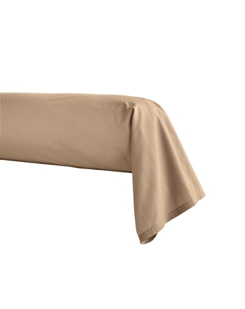 Première - Taie de traversin unie en percale de coton beige dune
