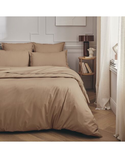 Première - Taie de traversin unie en percale de coton beige dune