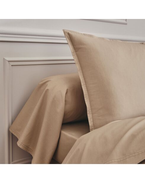 Première - Taie de traversin unie en percale de coton beige dune