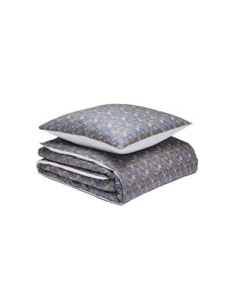 Talisman - Parure de lit imprimée en percale de coton, taies carrées bleu