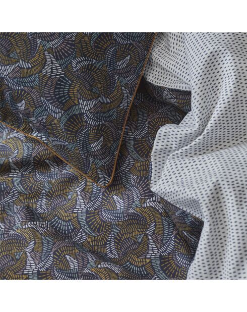 Talisman - Parure de lit imprimée en percale de coton, taies carrées bleu