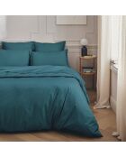 Première - Taie de traversin unie en percale de coton bleu emeraude