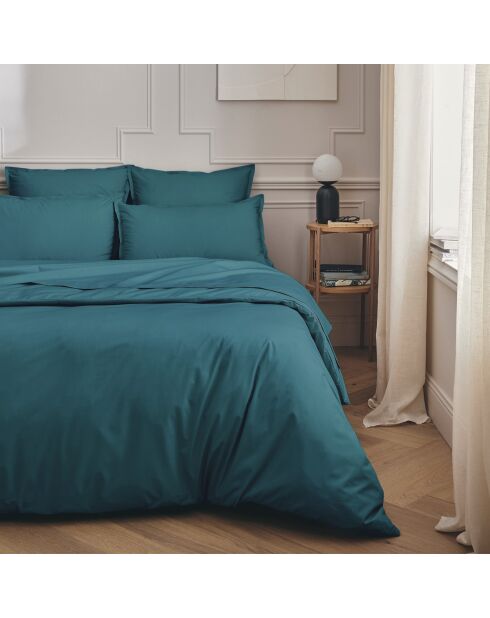 Première - Taie de traversin unie en percale de coton bleu emeraude