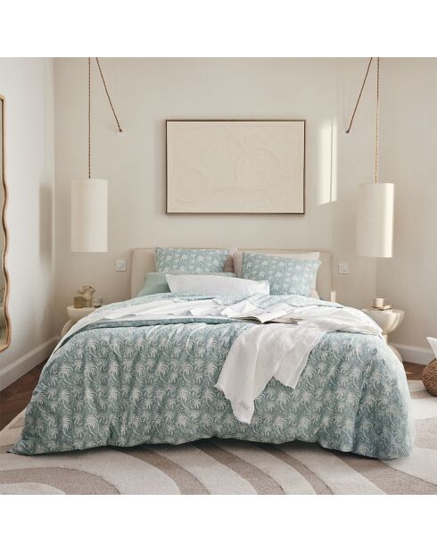 Palma - Drap plat imprimé en percale de coton bleu