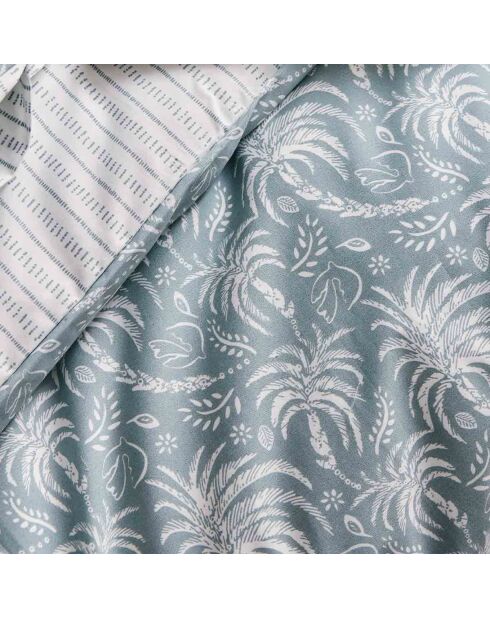 Palma - Drap plat imprimé en percale de coton bleu