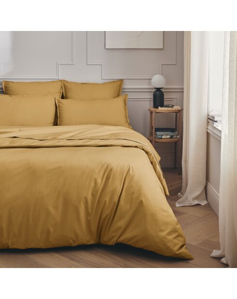Première - Taie d'oreiller unie en percale de coton jaune sahara