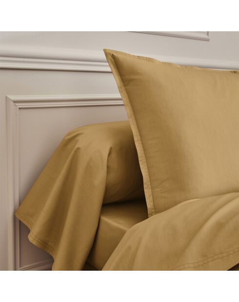 Première - Taie d'oreiller unie en percale de coton jaune sahara