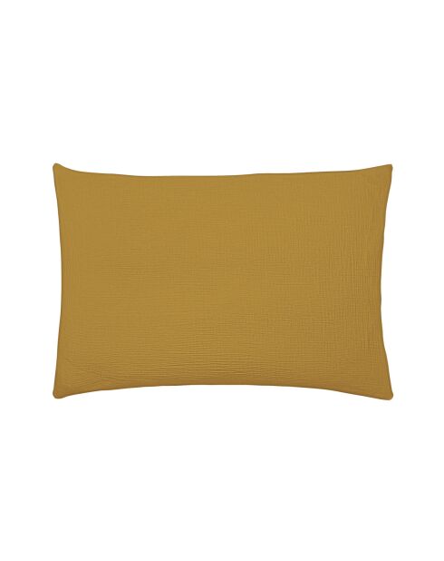 Tendresse - Taie d'oreiller unie en gaze de coton lavée jaune camel