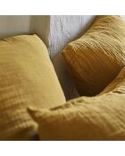 Tendresse - Taie d'oreiller unie en gaze de coton lavée jaune camel