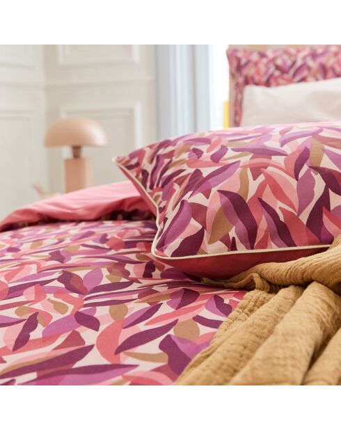 Funda nórdica Leaves con estampado de percal de algodón rosa oscuro