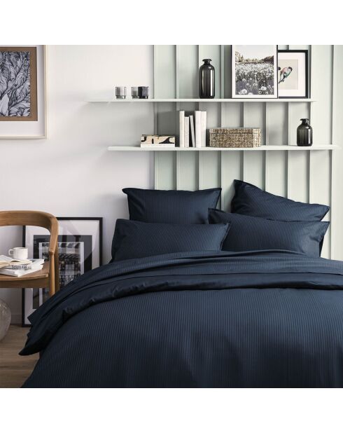 Grand Hôtel - Drap plat uni en satin de coton bleu marine