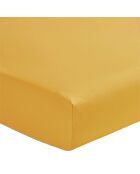 Royal Line - Drap housse uni en percale de coton, bonnet de 40cm jaune sahara