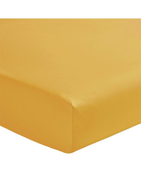 Royal Line - Drap housse uni en percale de coton, bonnet de 40cm jaune sahara