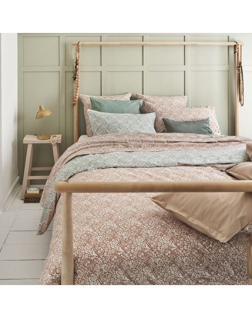 Jaipur - Funda de almohada estampada de percal de algodón marrón