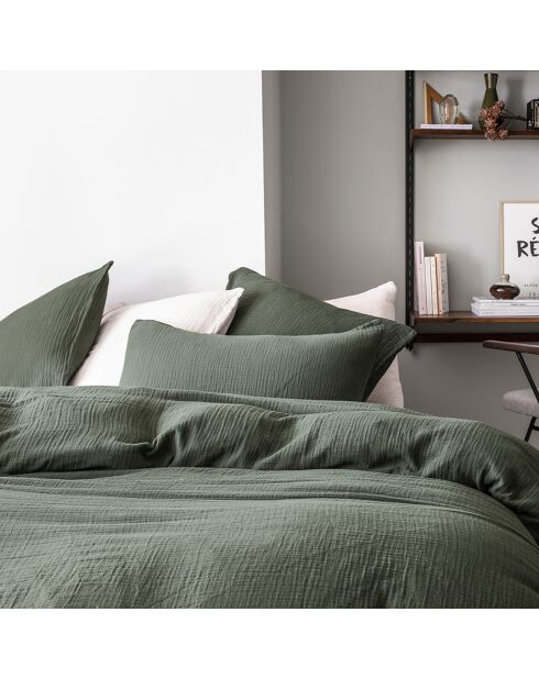 Tendresse - Funda nórdica lisa de gasa de algodón verde