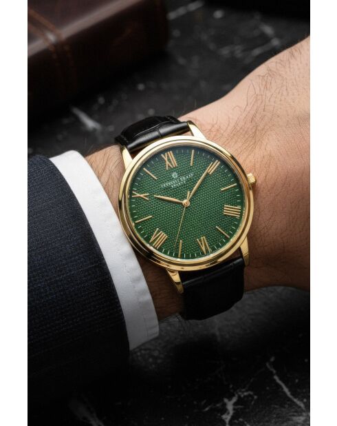 Montre homme en cuir dorée