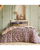 Folk Flowers - Lenzuolo piatto con stampa in raso di cotone blu