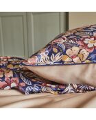 Folk Flowers - Lenzuolo piatto con stampa in raso di cotone blu