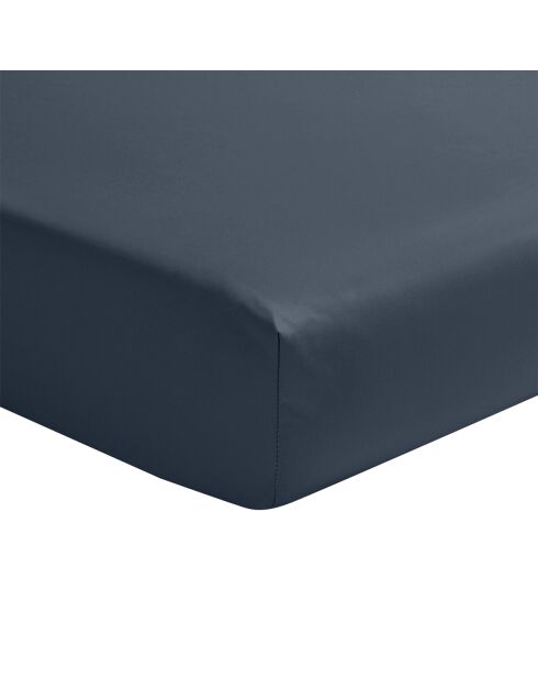 Palazzo - Sábana bajera ajustable de satén de algodón lisa, sombrero azul medianoche de 40 cm