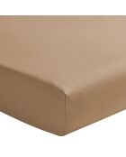 Royal Line - Drap housse uni en percale de coton, bonnet de 40cm beige dune